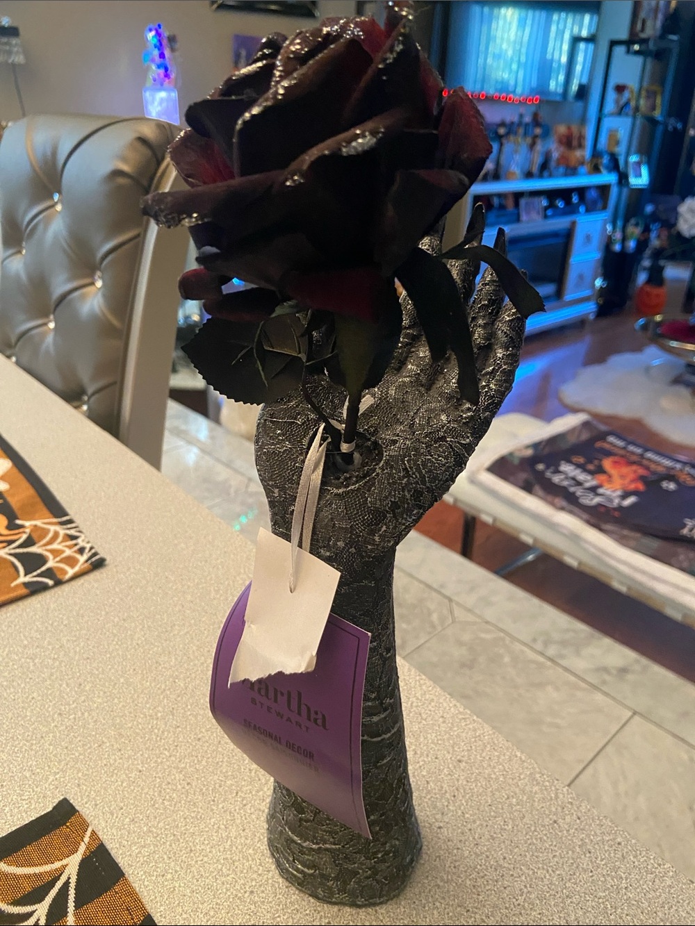 Black Decorative Faux Rose in Sculpted hand